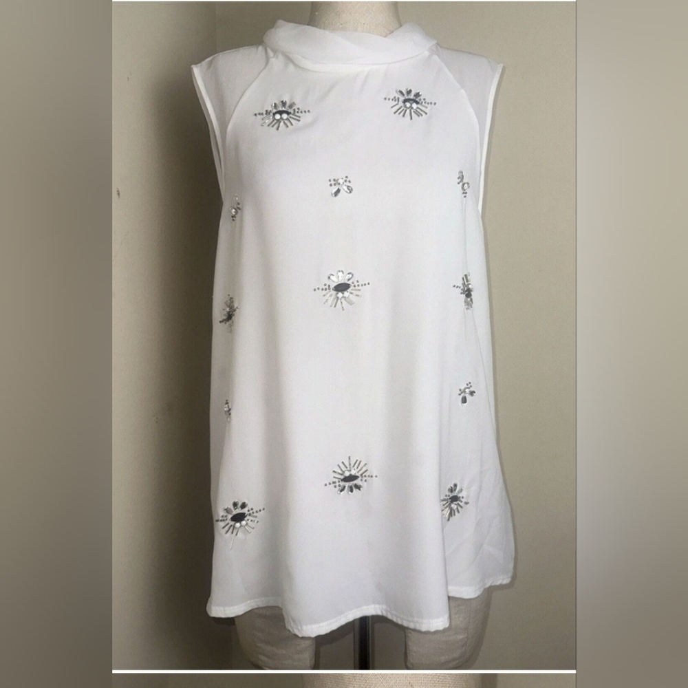 Robert Rodriguez Sleeveless Beaded Sheer Blouse Evening Wear Sz Medium